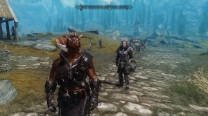 My second Argonian character who looks rather tough and mean looking. Took a while to create him. No mods were used aside from the armour he's wearing.