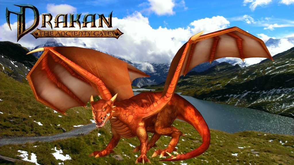 Promo poster for Drakan:TAG - Arokh Poised against mountain background UHD.